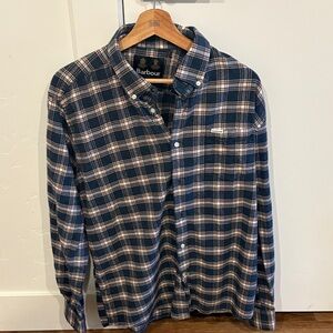 Barbour Men's Navy and White Plaid Flannel Shirt